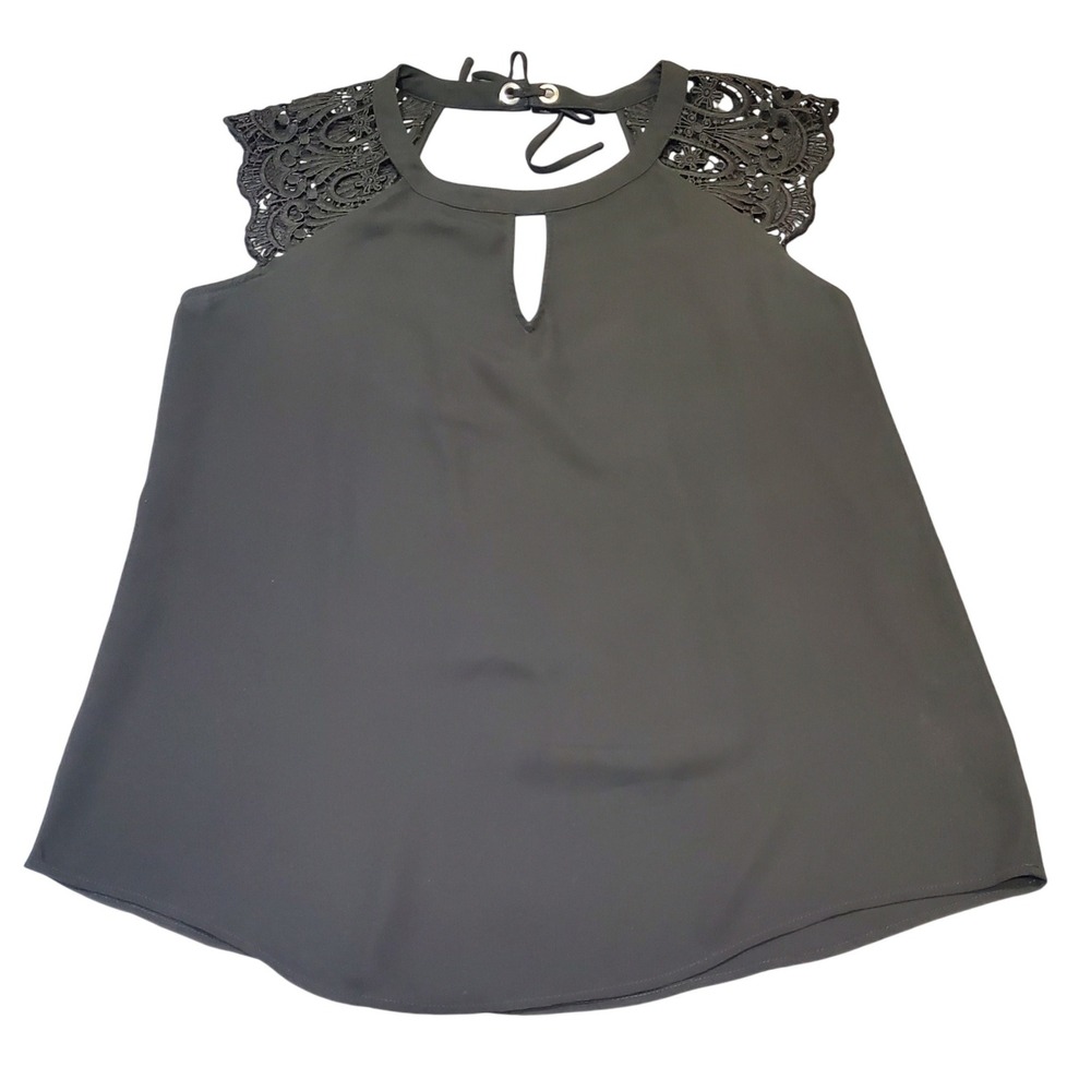 Express Black Lace Top Boho Goth Fairycore Chiffon Keyhole Blouse Size M